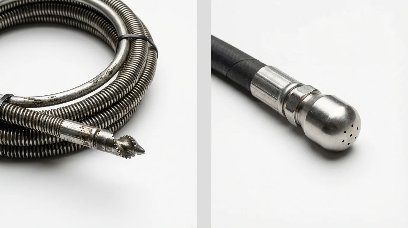 Drain snake cable and hydro jetting nozzle used for drain cleaning in Youngsville, PA