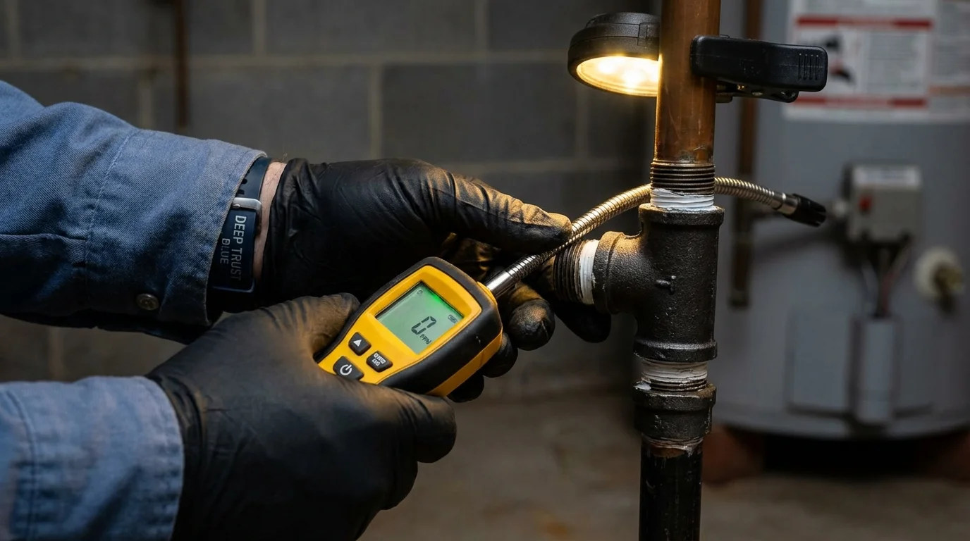 Gas leak detection with electronic sniffer by Johns Plumbing LLC in Youngsville