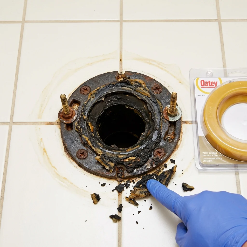 Failed wax ring showing water seepage at the base of a toilet in a Youngsville, PA home