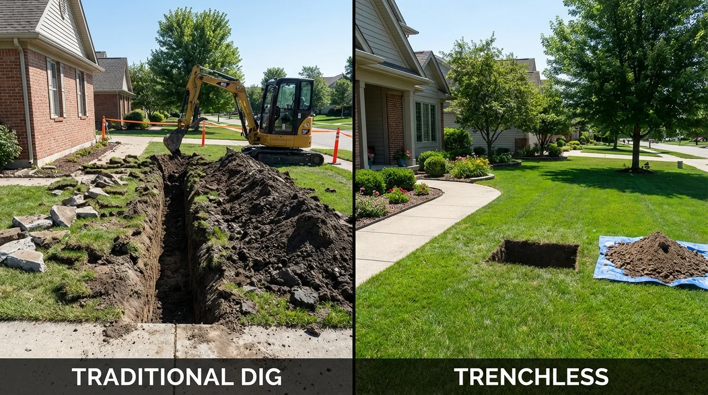 Trenchless sewer repair with minimal yard damage versus traditional excavation in Youngsville, PA